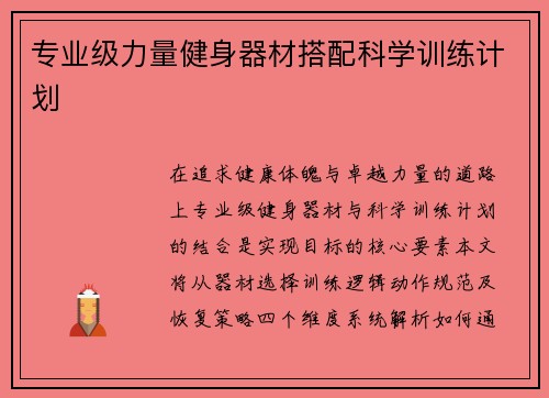 专业级力量健身器材搭配科学训练计划